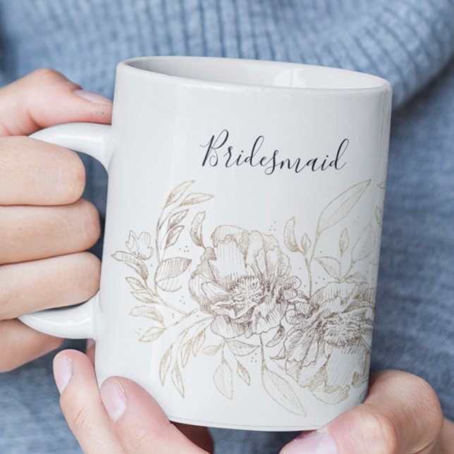 Elegantes handgezeichnetes botanisches Bridesmaid- Kaffeetasse (Von Creator hochgeladen)
