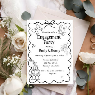 Elegantes handgezeichnetes Engagemon-Party Einladung