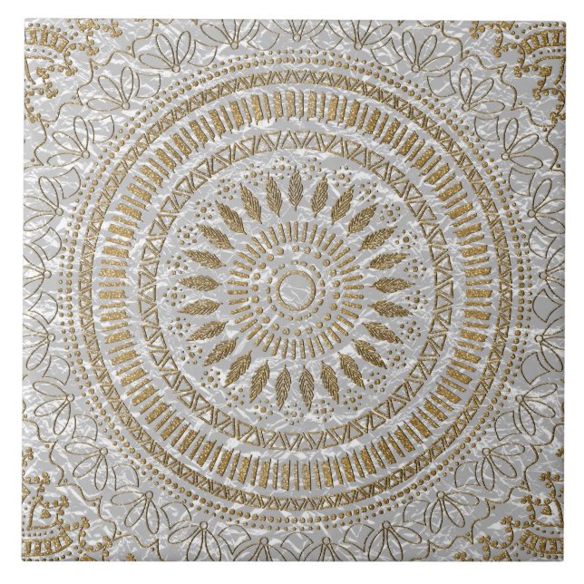 Elegantes handgezeichnetes Mandalendesign Fliese (Vorderseite)