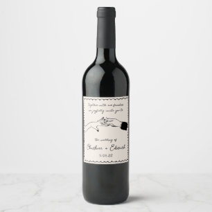 Elegantes handgezeichnetes Retro Black Wedding Win Weinetikett