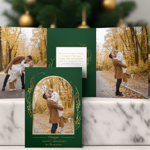 Elegantes handgezogenes Gold-Holly-Arch-Foto Dreifach Gefaltete Karte