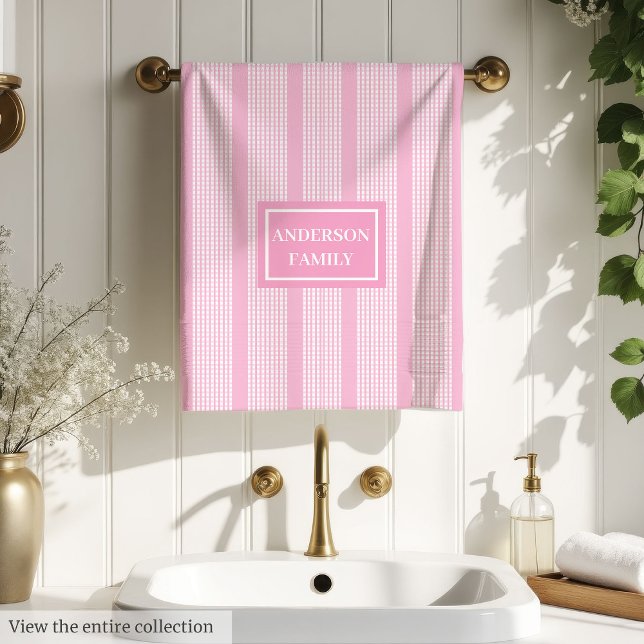 Elegantes Handtuch-Set Chic Hellrosa Kariert Benut Badhandtuch Set (Elegant Towel Set Chic Light Pink Plaid Custom Name)