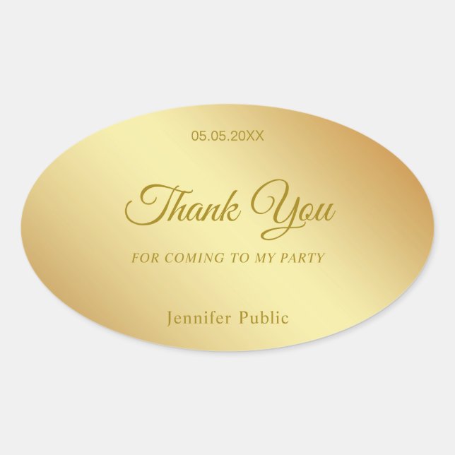 Elegantes Handwriting Danke Text Gold Template Ovaler Aufkleber (Vorderseite)