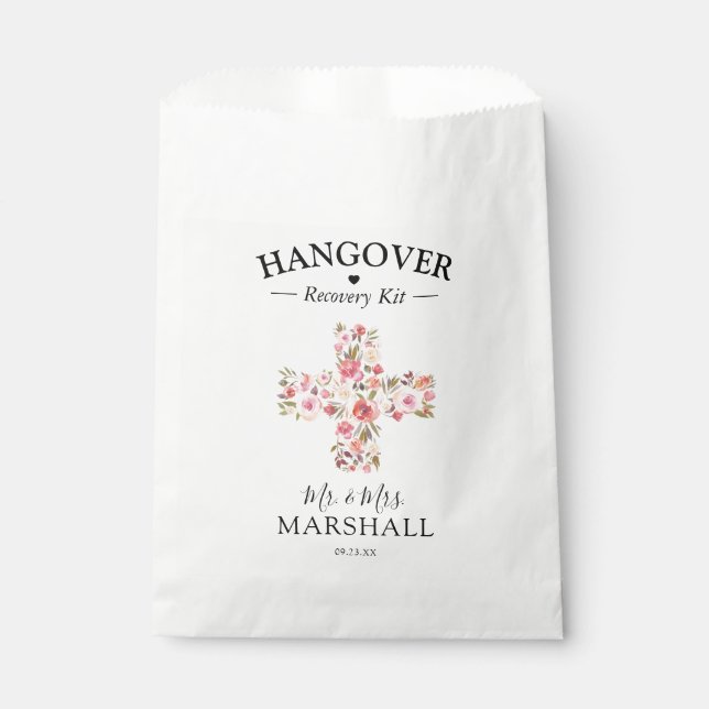 Elegantes Hangover Erholung Kit | Rosa Floral Geschenktütchen (Vorderseite)