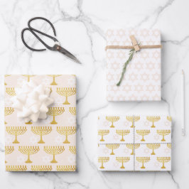 Elegantes Hanukkah Holiday Pattern Gold Geschenkpapier Set