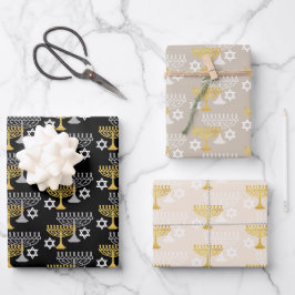 Elegantes Hanukkah Holiday Pattern Gold Geschenkpapier Set