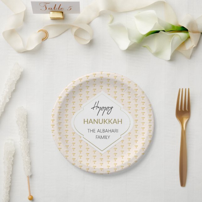 Elegantes Hanukkah Holiday Pattern Gold Pappteller (Hochzeit)