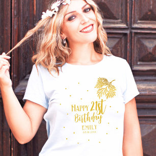 Elegantes Happy 21. Geburtstag Gold Foliage Party T-Shirt