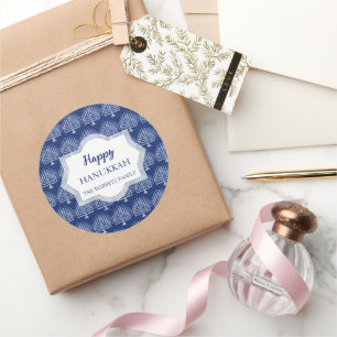 Elegantes Happy Chanukka-Menora-Muster Blau Runder Aufkleber