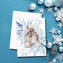 Elegantes Happy Hanukkah Blue Botanical Family Fot