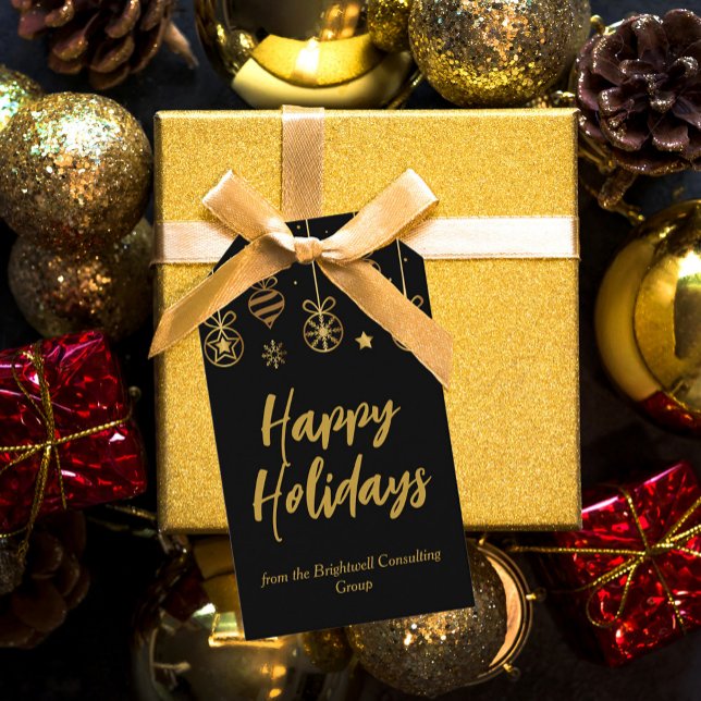 Elegantes Happy Holidays Black Gold Custom Busines Geschenkanhänger (Von Creator hochgeladen)