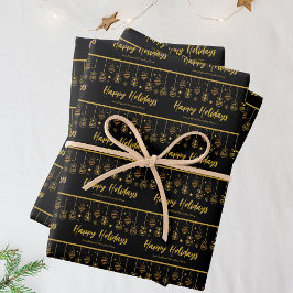 Elegantes Happy Holidays Black Gold Custom Busines Geschenkpapier Set