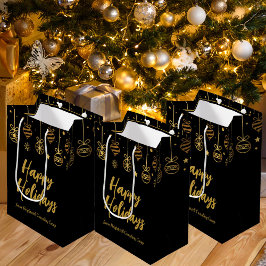 Elegantes Happy Holidays Black Gold Custom Busines Mittlere Geschenktüte