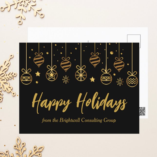Elegantes Happy Holidays Black Gold Custom Busines Postkarte (Von Creator hochgeladen)