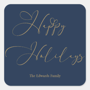 Elegantes Happy Holidays Gold Calligraphy Herz Quadratischer Aufkleber