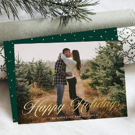 Elegantes Happy Holidays Kalligrafy Green Foto Folien Feiertagskarte