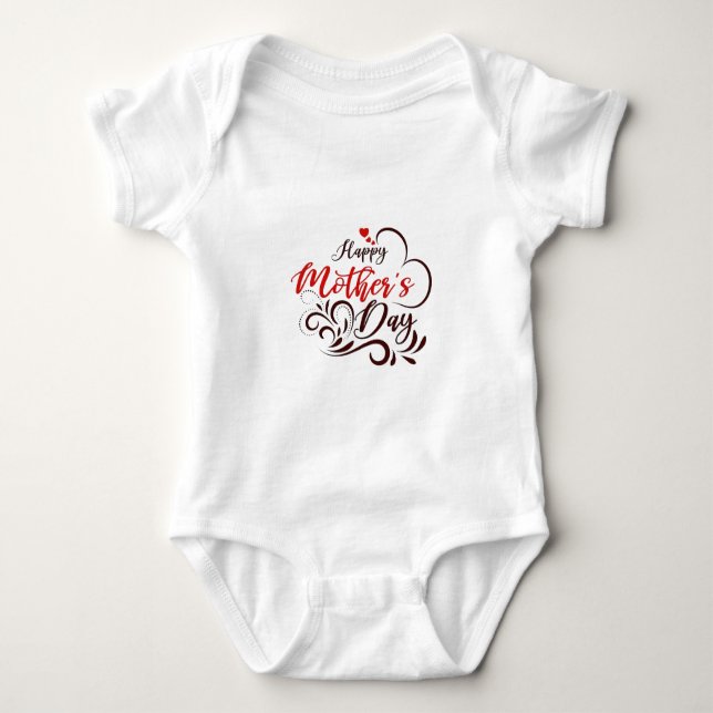 Elegantes Happy Mother's Day Floral Heart T-Shirt Baby Strampler (Vorderseite)