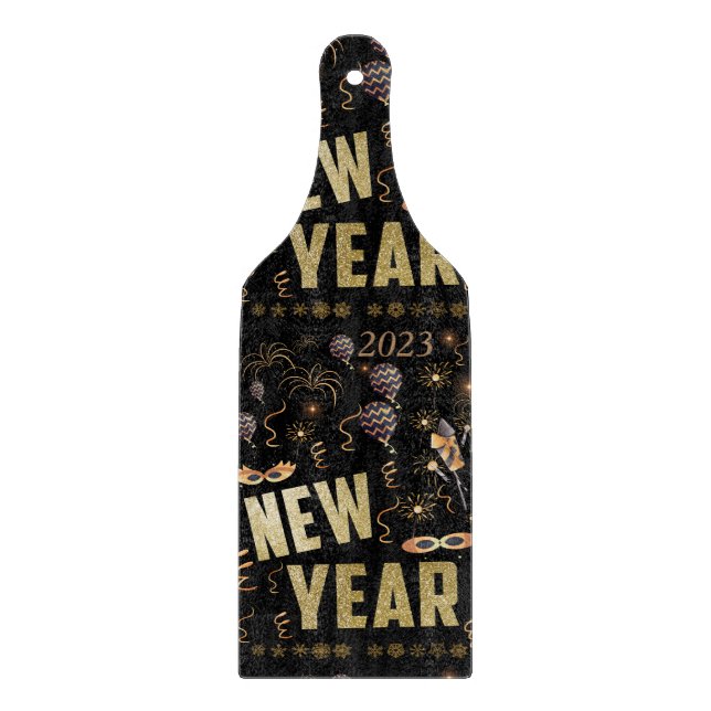 Elegantes Happy New Year 2023,Gold Glitzer Festive Schneidebrett (Vorderseite)