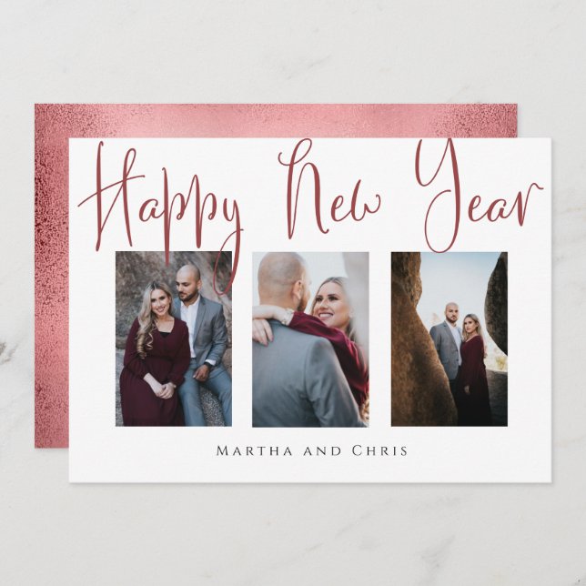 Elegantes Happy New Year Rose Gold Foto Collage (Vorne/Hinten)