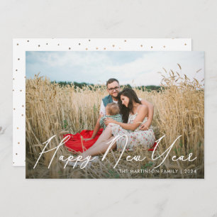 Elegantes Happy New Year Script mit Dots Foto Feiertagskarte