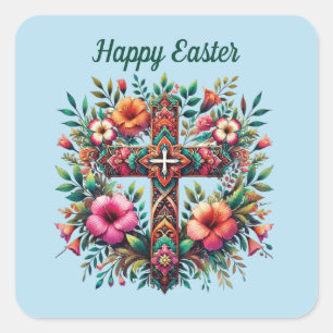 Elegantes Happy Oaster Cross Quadratischer Aufkleber