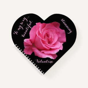 Elegantes Happy Valentine rosa Rose schwarzes Lieb Notizbuch