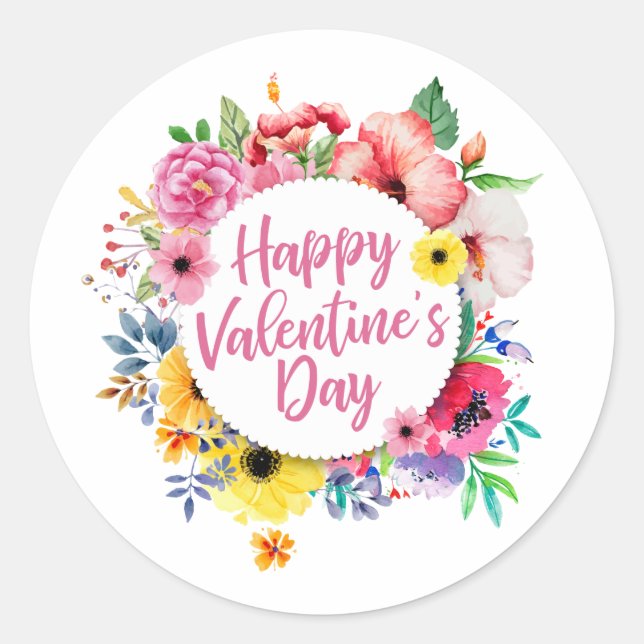 Elegantes Happy Valentine's Day Floral Sticker Sie (Vorderseite)