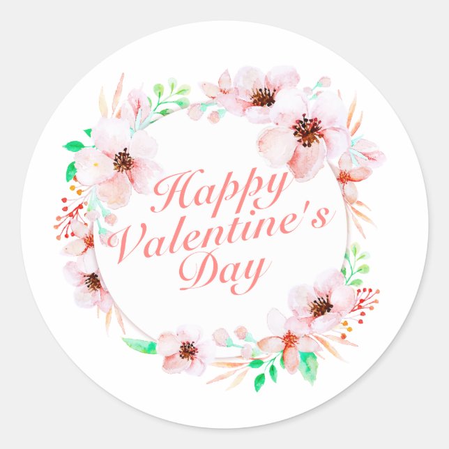 Elegantes Happy Valentine's Day Floral Sticker Sie (Vorderseite)