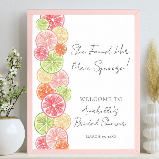 Elegantes Haupt Squeeze Citrus Brautparty Willkomm Poster (Elegant Main Squeeze Citrus Bridal Shower Welcome Poster )
