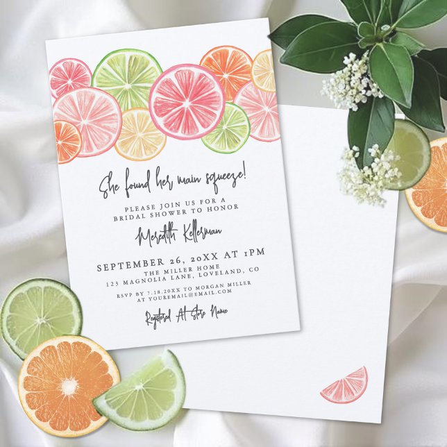 Elegantes Haupt-Squeeze Zitrus-Brautjungfernparty Einladung (Elegant Main Squeeze Citrus Bridal Shower Invitation)