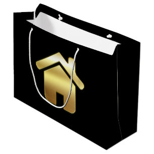 Elegantes Haus-Symbol in Gold für Immobilien-Desig Große Geschenktüte