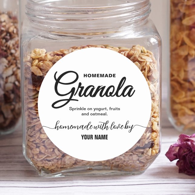 Elegantes, hausgemachte Granola-Label für Script Runder Aufkleber (Von Creator hochgeladen)