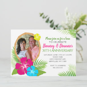 Elegantes hawaiianisches Luau-Jubiläumsfoto Einladung
