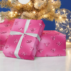 Elegantes heißrosa Glitter-Diamantmuster Geschenkpapier