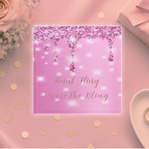 Elegantes heißrosa glitzerndes Drip-Junggesellinne Glasuntersetzer