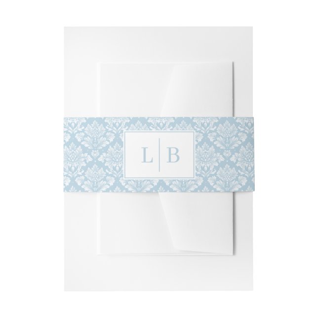 Elegantes Hellblau-Damaskus-Monogramm Einladungsbanderole (Vorderseite Beispiel)