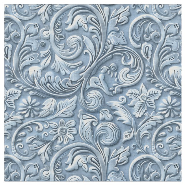Elegantes hellblau geprägtes Leder floral Stoff (Nahaufnahme)