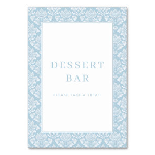 Elegantes Hellblaues Damast Dessertbar-Schild Tischnummer
