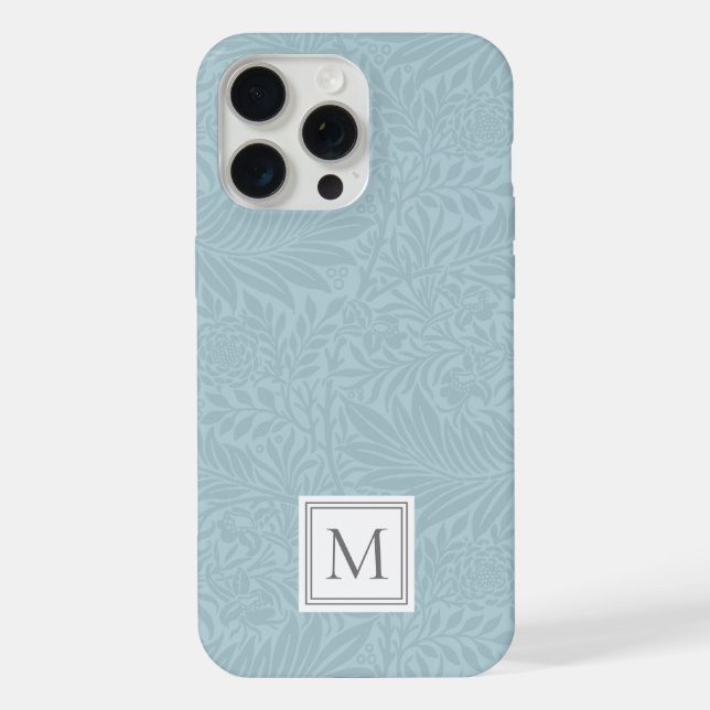Elegantes hellblaues florales Botanisches Monogram iPhone Hülle (Rückseite)