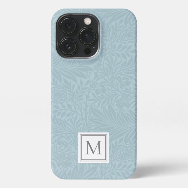 Elegantes hellblaues florales Botanisches Monogram iPhone Hülle (Rückseite)
