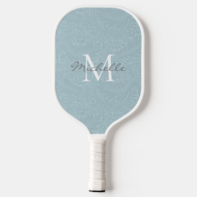 Elegantes hellblaues florales Botanisches Monogram Pickleball Schläger (Rückseite)