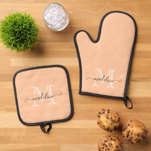 Elegantes Hellblaues Minimal Name Monogramm Anfang Ofenhandschuh & Topflappen-Set