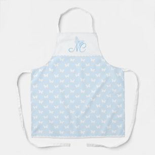 Elegantes, hellblaues Monogram Butterfly-Muster Schürze