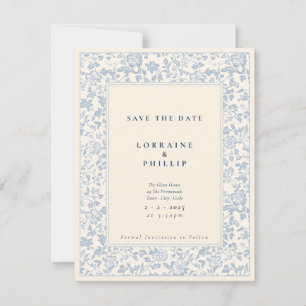 Elegantes hellblaues und cremefarbenes florales Vi Save The Date