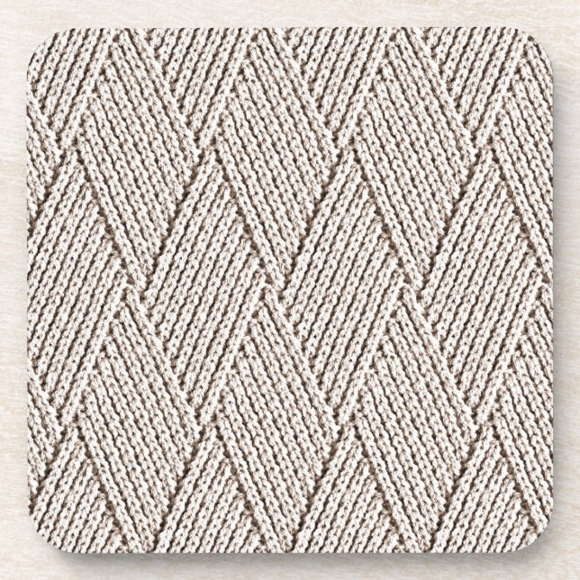 Elegantes hellcremefarbenes Diamant-Strickmuster a Getränkeuntersetzer (Vorderseite)