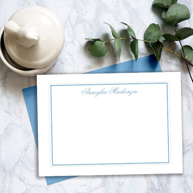 Elegantes helles Blau und Weiß Personalisiert Mitteilungskarte (Elegant Light Blue and White Personalized Note Card)