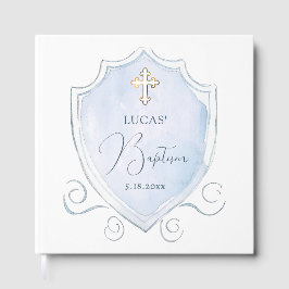 Elegantes helles blaues Wasserfarben Wappen Taufe Gästebuch