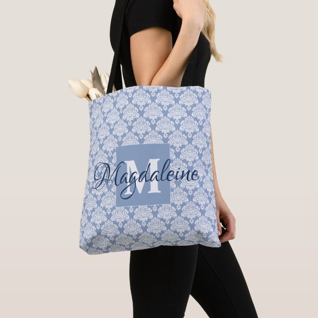Elegantes helles Blue & White Damask Monogramm und (Von Nahem)