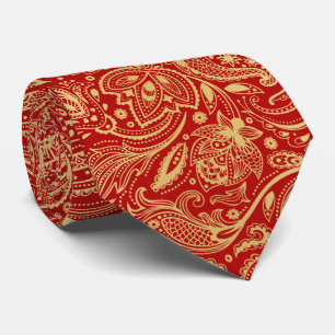 Elegantes, helles Gold und rotes, vintage Paisley Krawatte