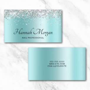 Elegantes, helles Türkis-Ombre-Silber-Glitter Visitenkarte